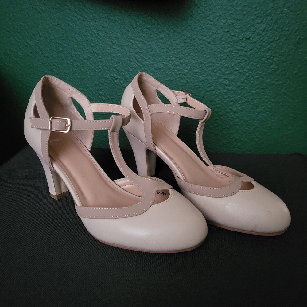 T-Strap Nude Heels